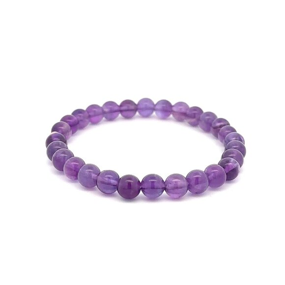 Natural Gemstones Amethyst 6mm Stretchable Bracelet 14k Gold Bead Charm Stardust - Picture 3 of 6